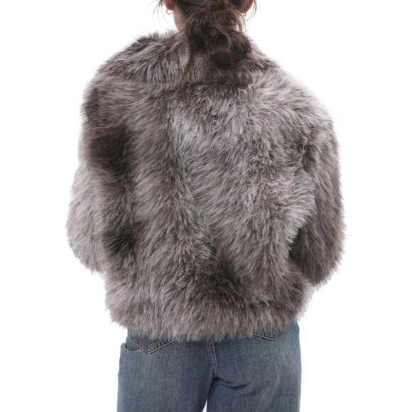 Women's Faux Fur Zip-Up Cropped Jacket Long Sleeve Warm Winter Coat Brown - Picture 3 of 5